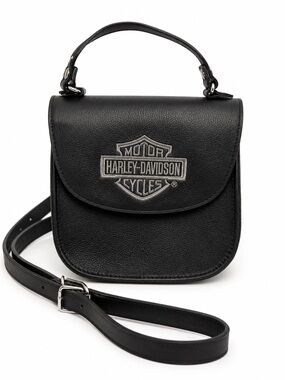 Harley-Davidson Black Leather Logo Crossbody Bag with Silver Embroidery